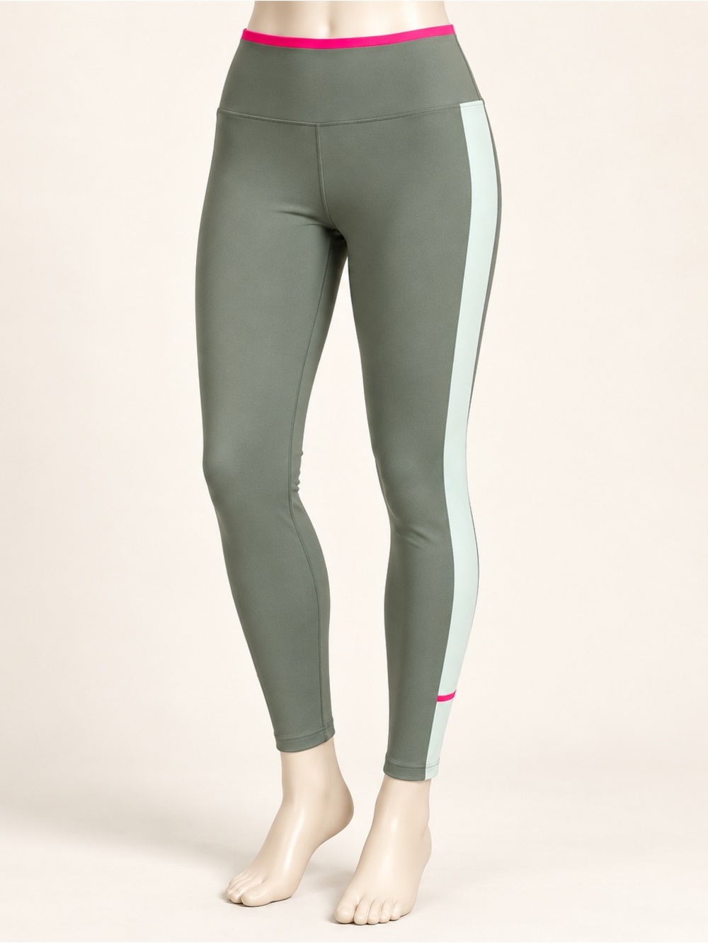 Lanston Sport Leggings Large Olive Mint Pink Colorblock High Rise NWT